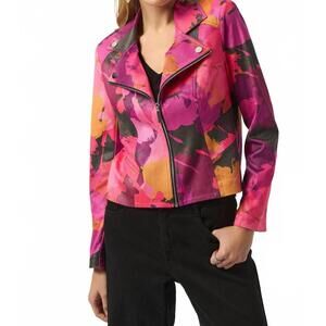 NEW JOSEPH RIBKOFF faux suede abstract print fitted jacket in black/multi